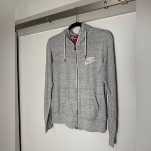 Nike Light Gray Zip Hoodie Sweatshirt with White Logo Medium